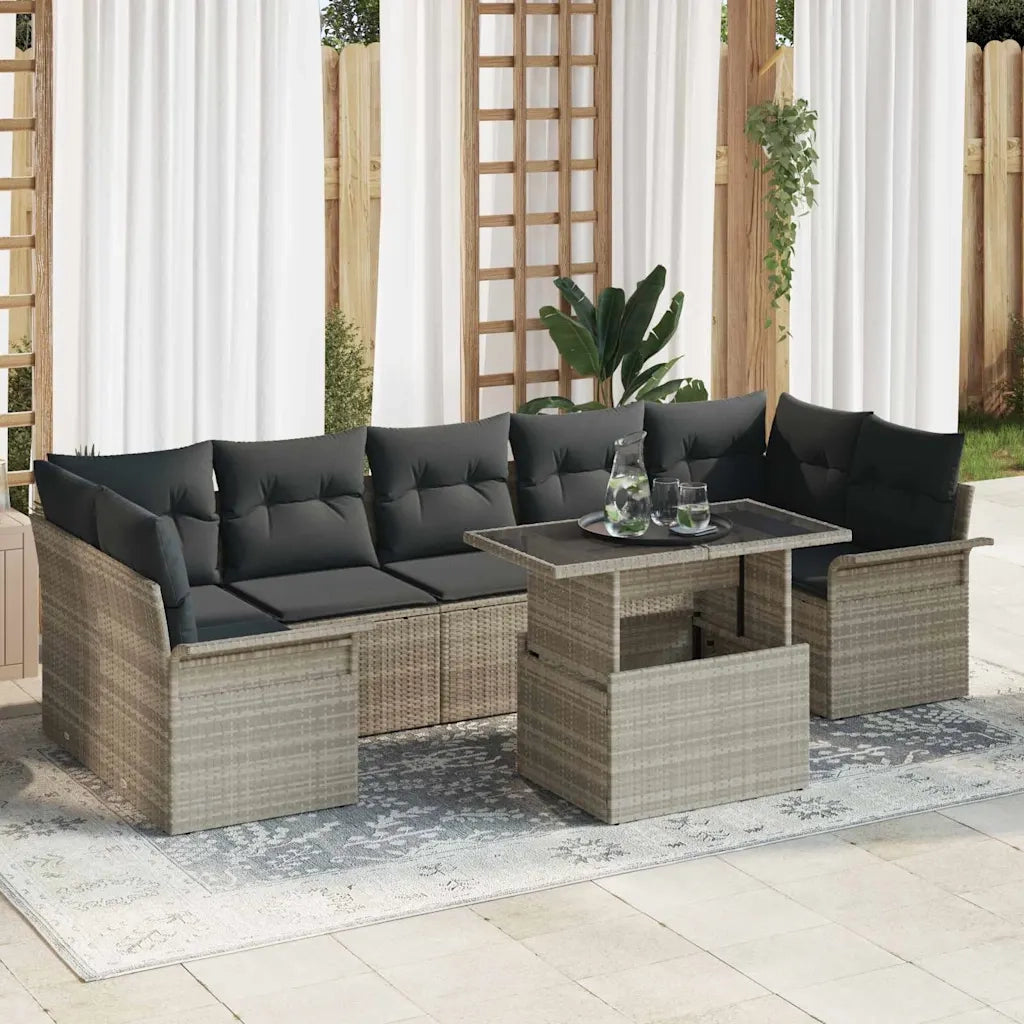 Set Divano da Giardino 8 pcs Grigio chiaro Poly Rattan 3356975