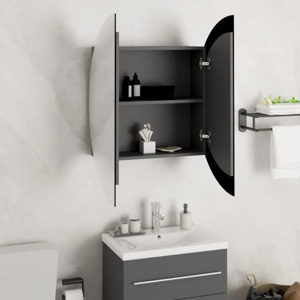 Armadio da Bagno con Specchio Rotondo e LED Grigio 54x54x17,5cm 345589