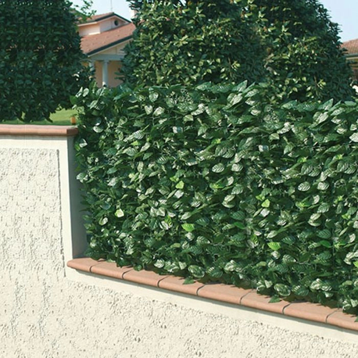 Recinzione, separè in pvc con foglie di lauro e rete oscurante verde 300x100cm Fredi