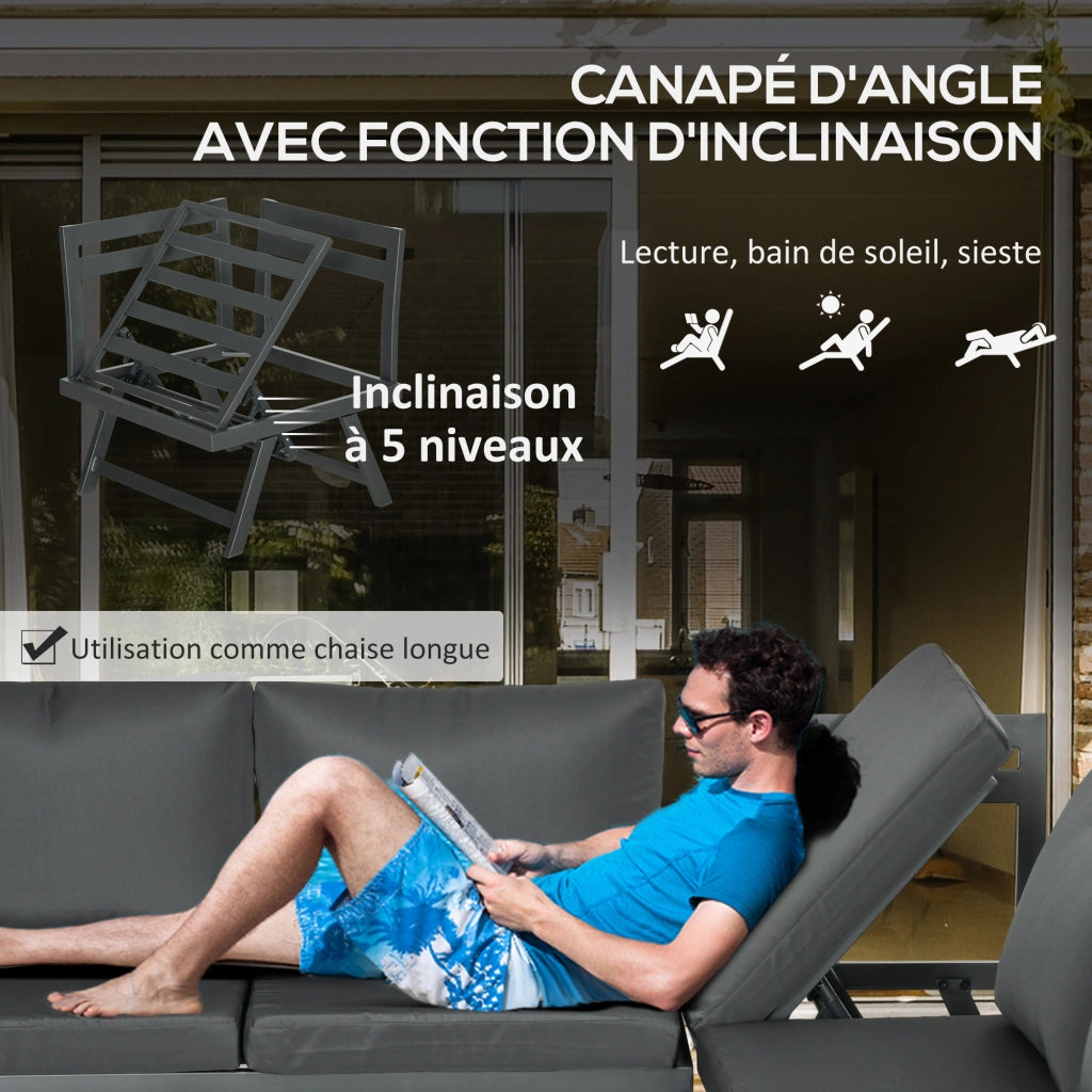 Set divano angolare esterno 4 pezzi con 2 divanetti, 1 poltrona e 1 tavolino ¨C zephmum ¨C polyrattan grigio