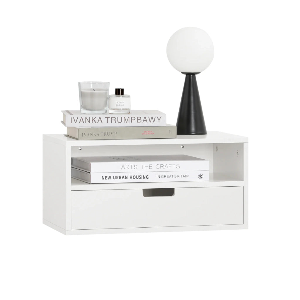 Comodino Con Cassetti Tavolo Telefono Bianco Mensoa Da Muro 45x25x55 Cm NKD03-W SoBuy