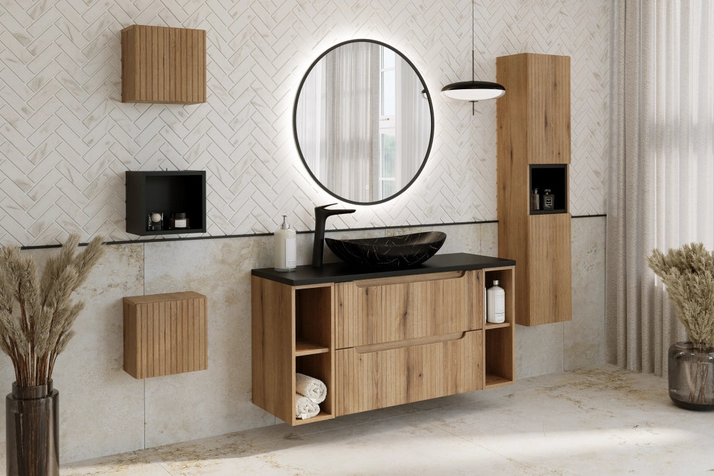 Set mobili bagno 120 cm con piano e lavabo da appoggio River Nova Coast Evoke 120 cm