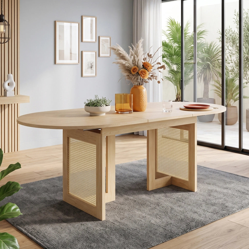 Tavolo da pranzo allungabile 200 x 90 x 75 cm; bordi arrotondati; rovere; MDF