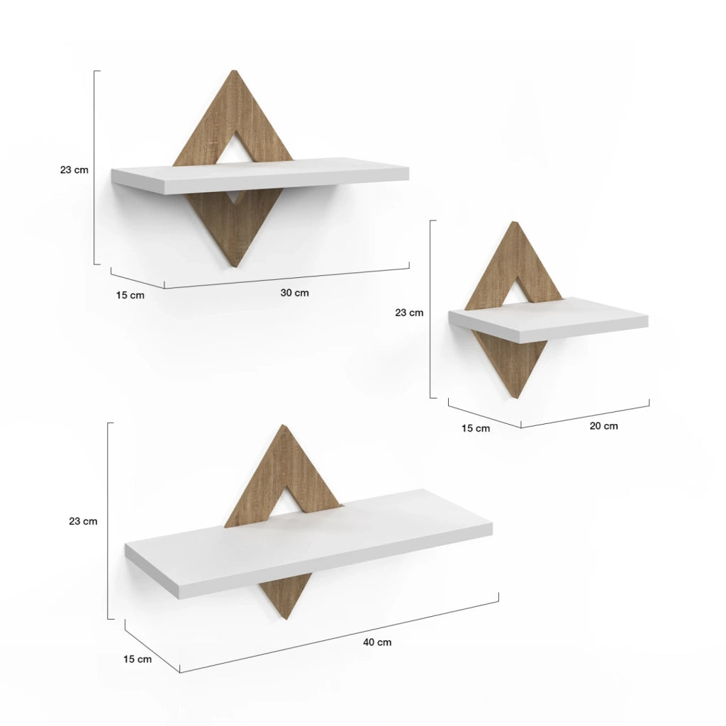 IDMarket - Set di 3 mensole a muro IRIS in faggio e bianco