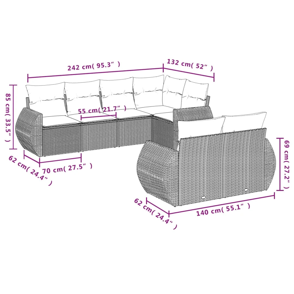 Set Divani da Giardino con Cuscini 7pz Nero Polyrattancod mxl 114304