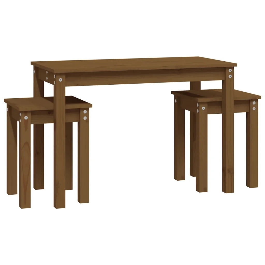 Tavolini a Incastro 3pz Marrone Ambra in Legno Massello di Pino 824981