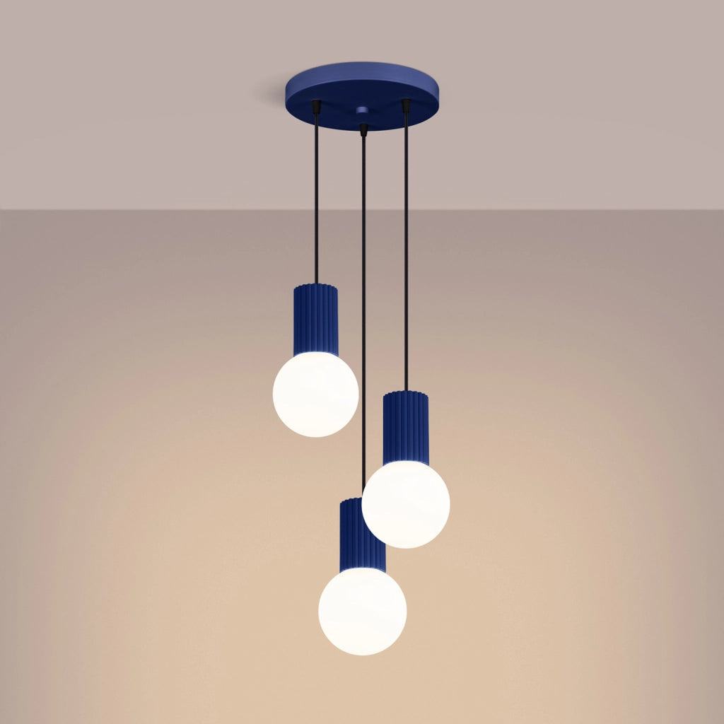 Lampadario moderno tondo 3 sfere vetro ultramarino G9
