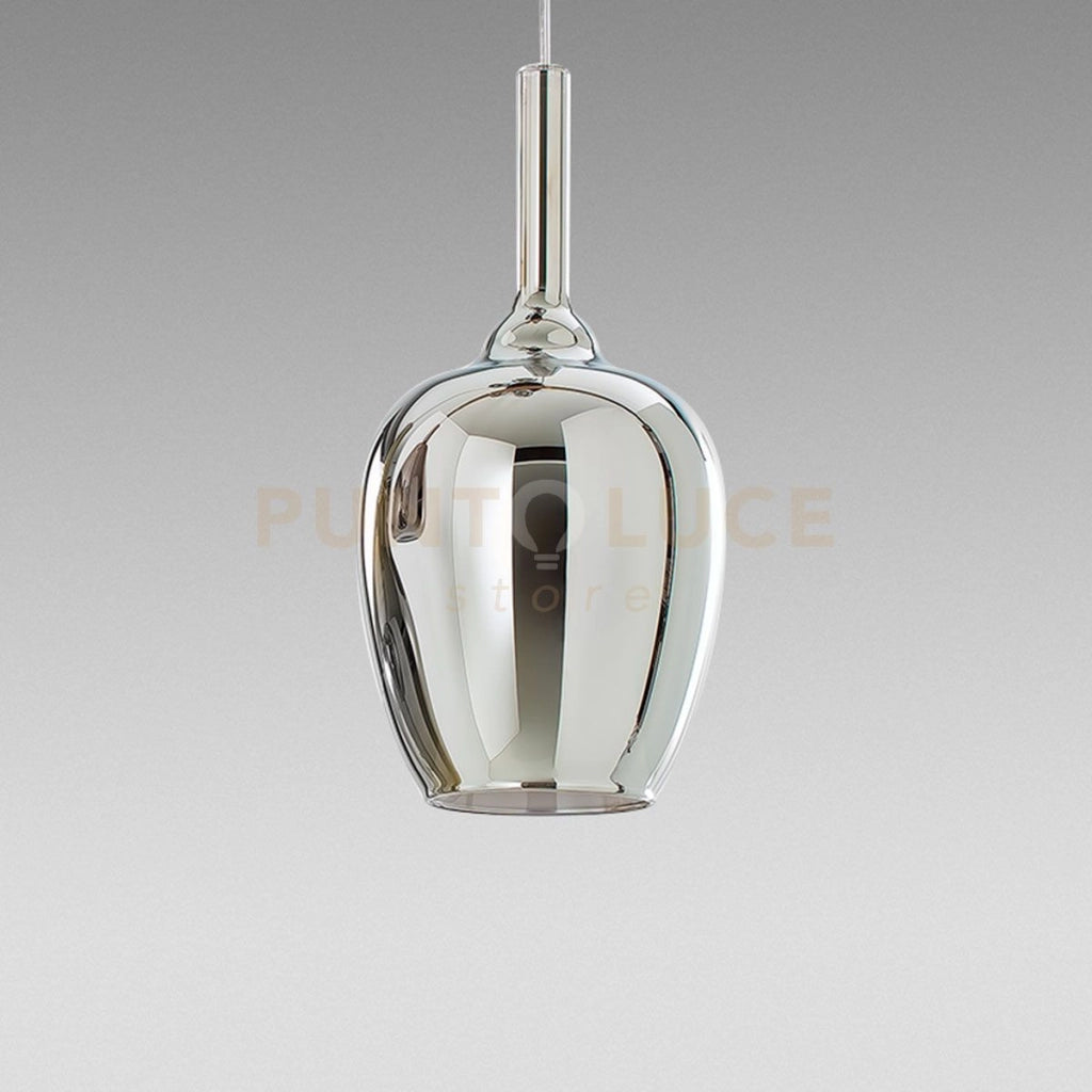 OFELIA S/10 - VETRO CROMO SPECCHIATO E PORTALAMPADA BIANCO 1 LUCE ATTACCO E27 CAVO TRASPARENTE SENZA BASE DI ATTACCO D.20CM