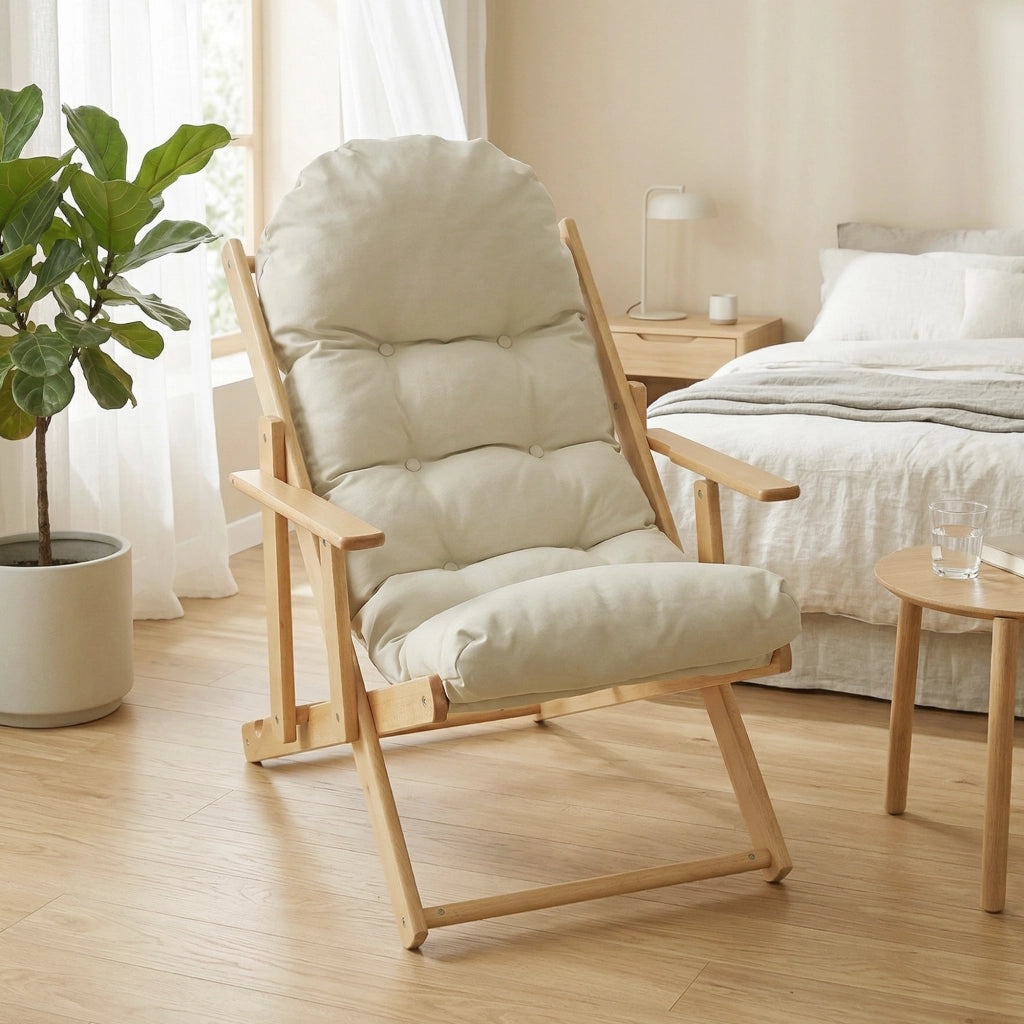 Poltrona Relax Pieghevole e Reclinabile in Legno con Cuscino ¨C zephmum ¨C Grigio