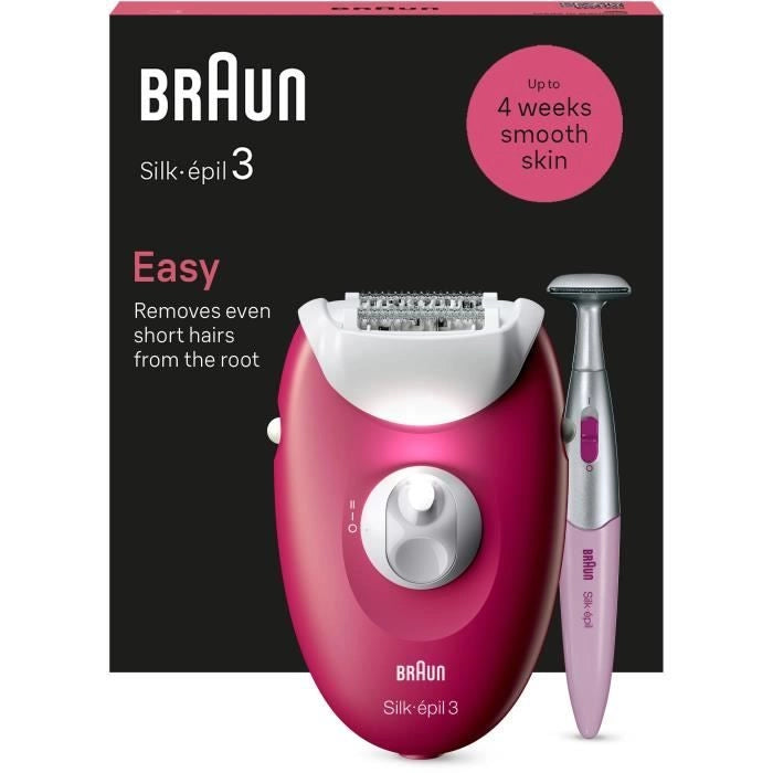 Epilatore elettrico con filo - BRAUN - Silk-épil 3 - Pelle morbida per settimane - 3-202 - Lampone