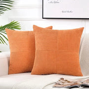 Due decorativi cuscini per divano, stile rustico boho per la camera da letto, tessuto corduroy patchwork morbido (60x60 cm) - arancione