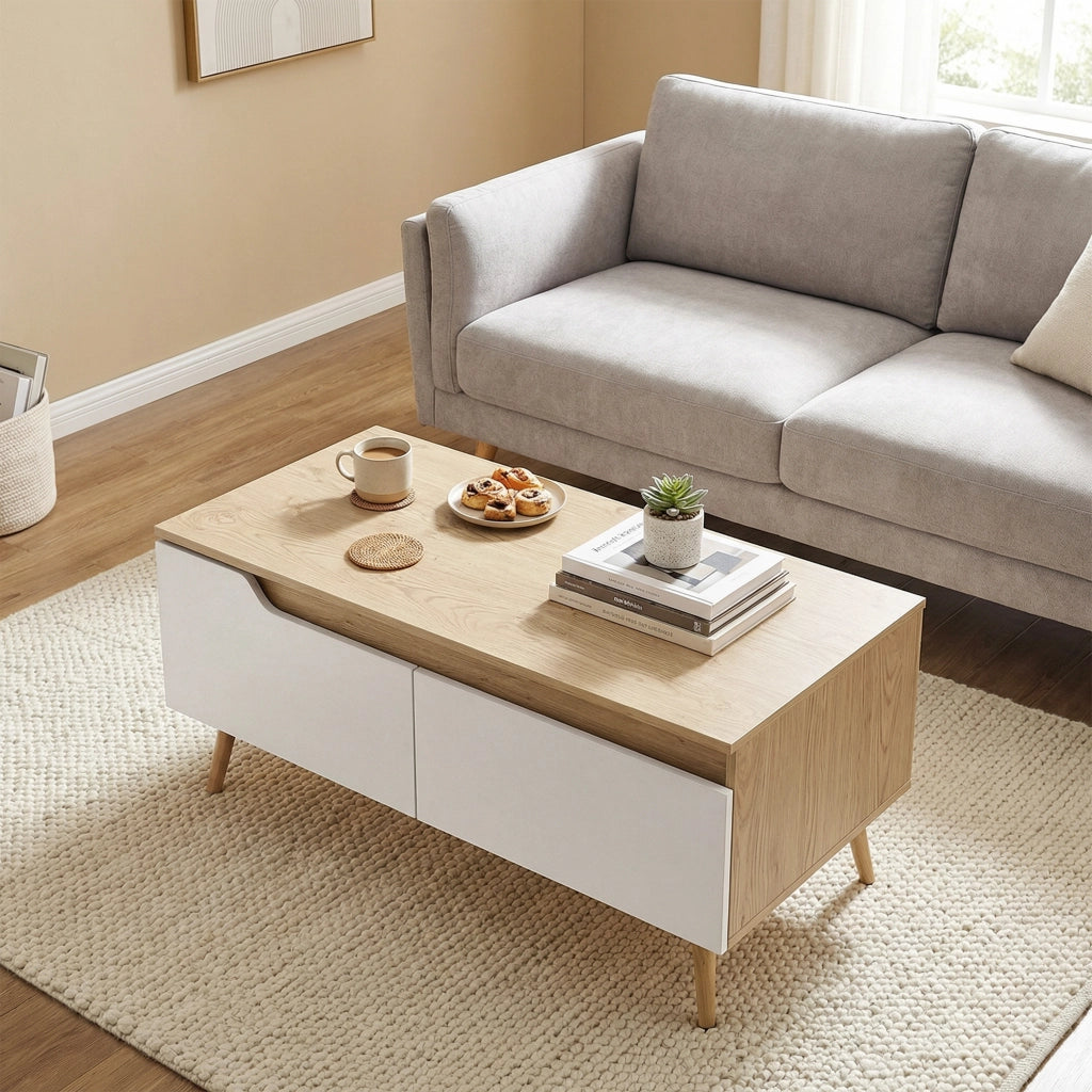 Tavolino da caff¨¨ con 2 cassetti ¨C Zephmum ¨C Legno rovere 100x50x46cm