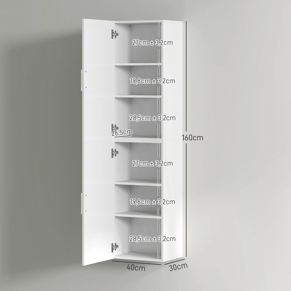 Colonna Bagno Sospesa con Ripiani Regolabili e 2 Ante ¨C Zephmum ¨C 40x30x160 cm Bianco