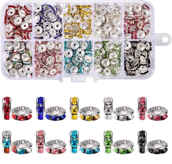 Accessori per orecchini e collane - Spacer con rhinestelle - Collana piatta - Accessori per collane - Orecchini e collane - Contenitore di stoccaggio (400 pezzi) - Accessori per collane con rhinestelle