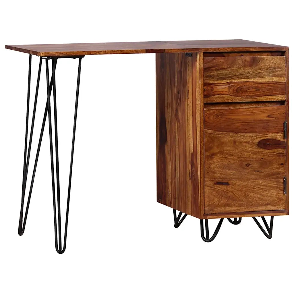 Scrivania con 1 Cassetto 1 Armadietto Legno Massello Acacia 244359