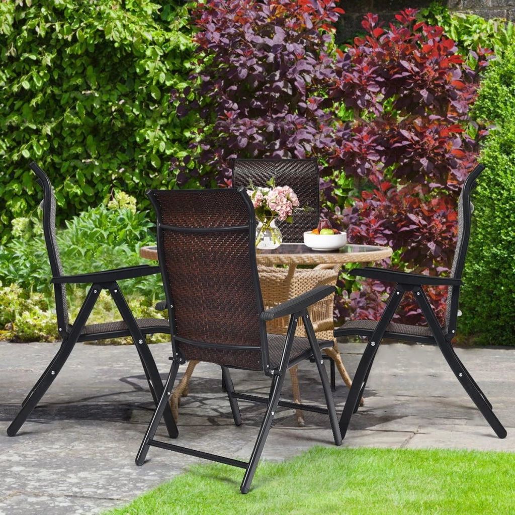Set di 2 sedie da giardino in rattan con schienale regolabile, sedia pieghevole da giardino, sedia da pranzo, ergonomica, con braccioli, per giardino, balcone