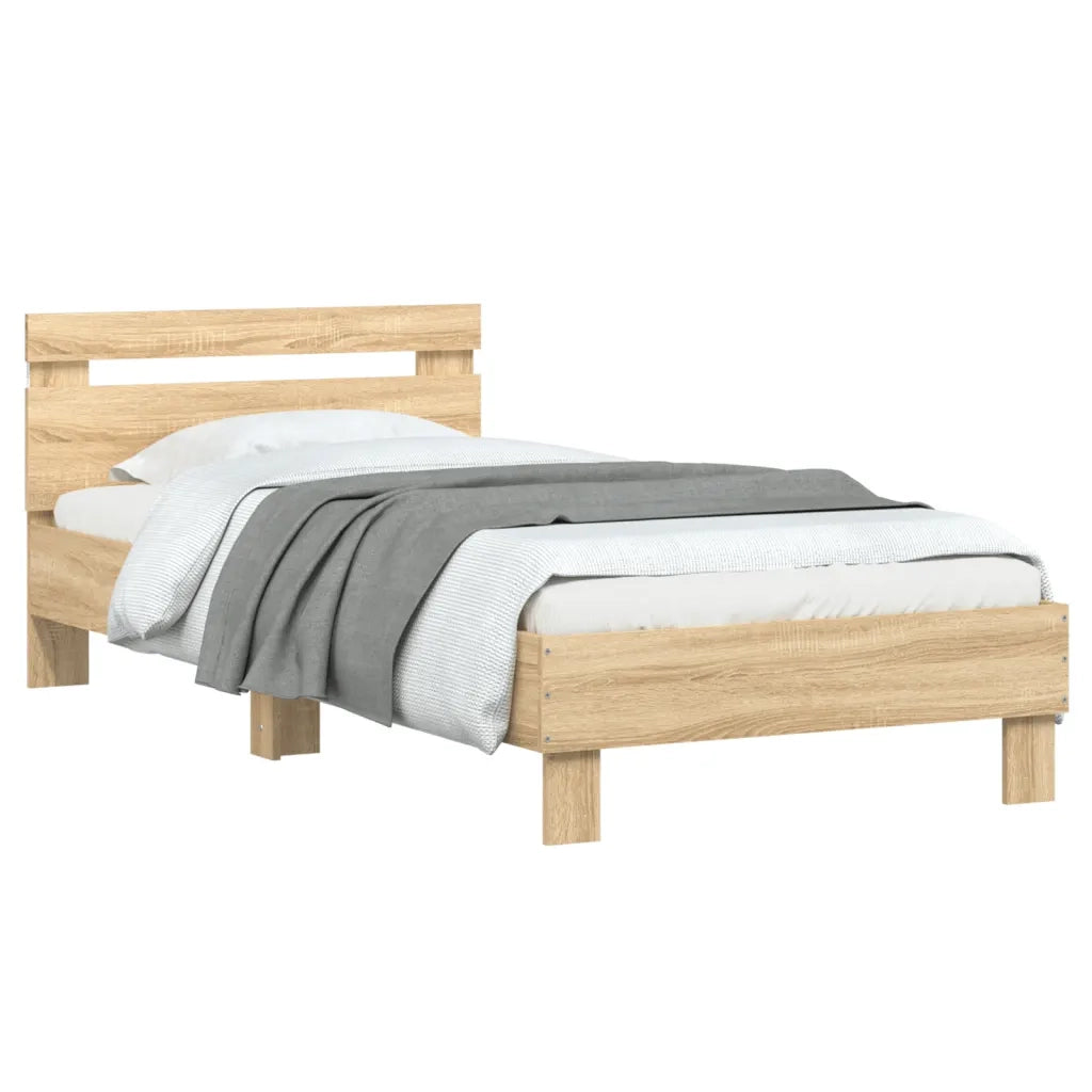 Giroletto con Testiera e LED-Struttura letto con testiera Rovere Sonoma 90x190 cm