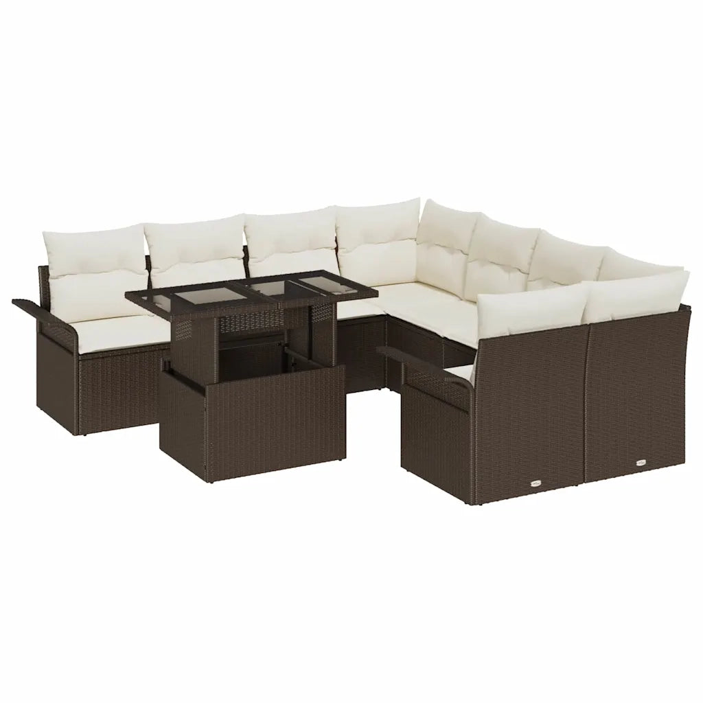 Set Divano da Giardino con cuscino 9 pcs Marrone Poly Rattan 3348254