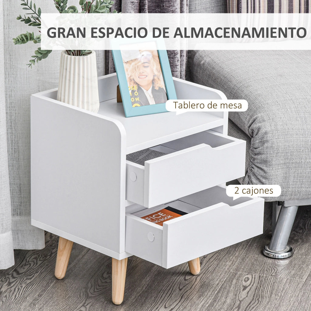 Tavolino con 2 Cassetti ¨C Zephmum ¨C 33x28x42 cm Bianco Legno