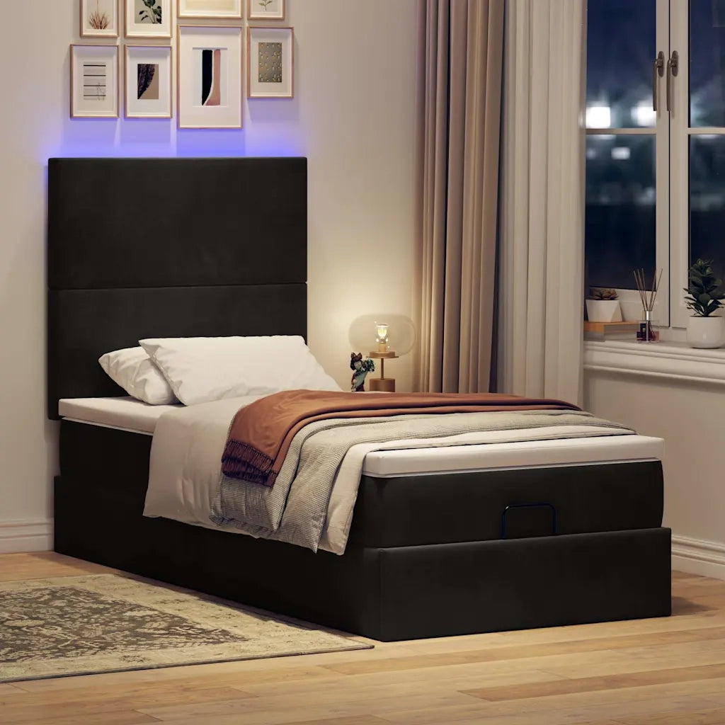 Struttura Letto Pouf con Materassi Nero 90x200 cm in Velluto 3314224