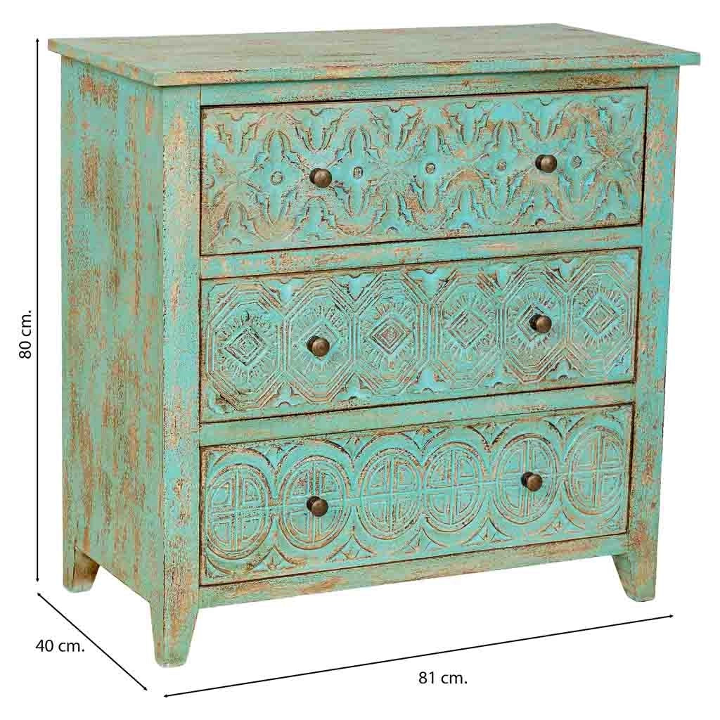 Cassettiera in legno verde, 81 x 40 x altezza 80 cm