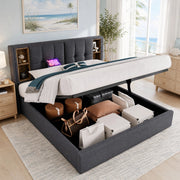 Letto matrimoniale imbottito 180x200 cm grigio con ricarica wireless; USB e contenitore