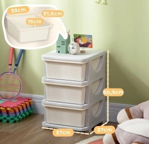 Mobile contenitore per bambini con 3 cassetti estraibili bianco crema