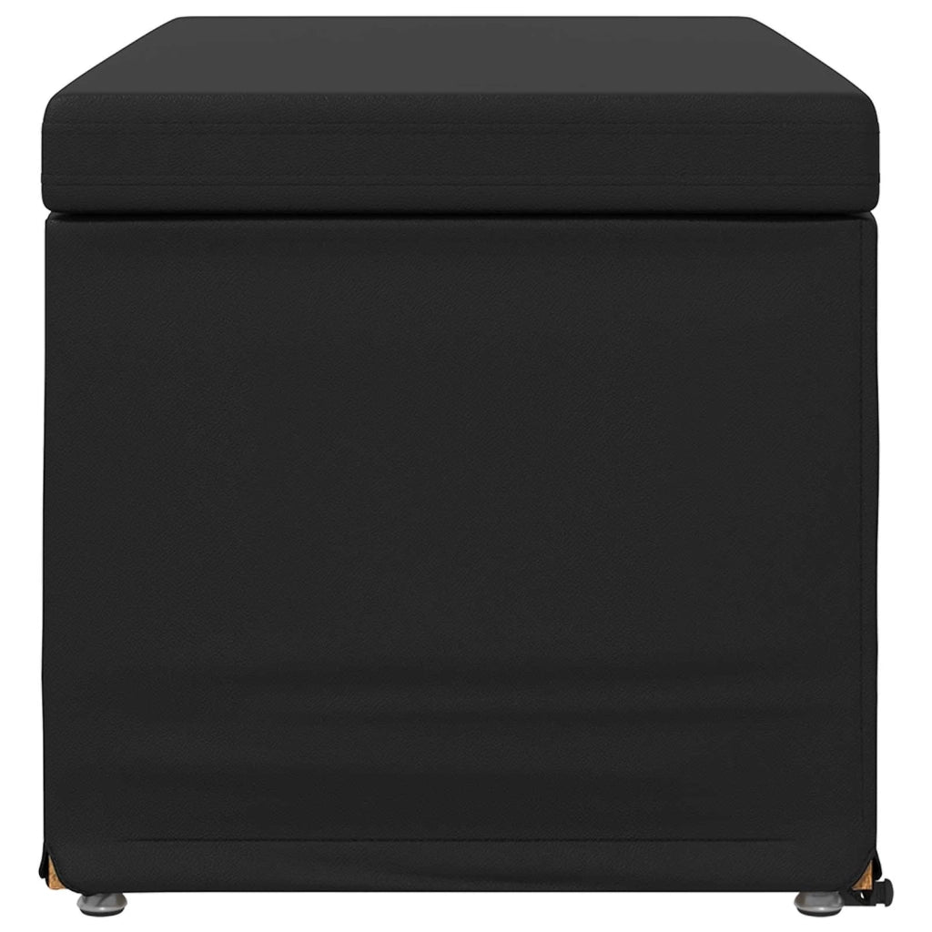 Pouf Nero Pelle Sintetica e Legno Ingegnerizzato
