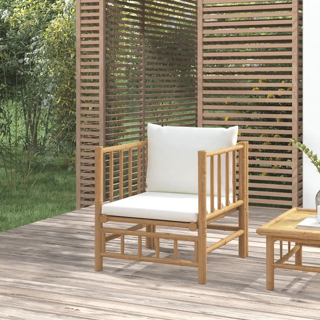 Divano da Giardino con Cuscini Bianco Crema in BambÃ¹cod mxl 70672