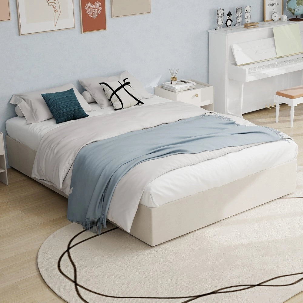 Letto Contenitore Matrimoniale Imbottito ¨C Xylo ¨C Beige Velluto 160x200 Senza Testiera