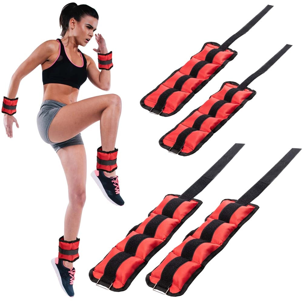 Kit 4 Pesi Allenamento Fitness 2KG+1KG Regolabili per Polsi e Caviglie Nero Rosso