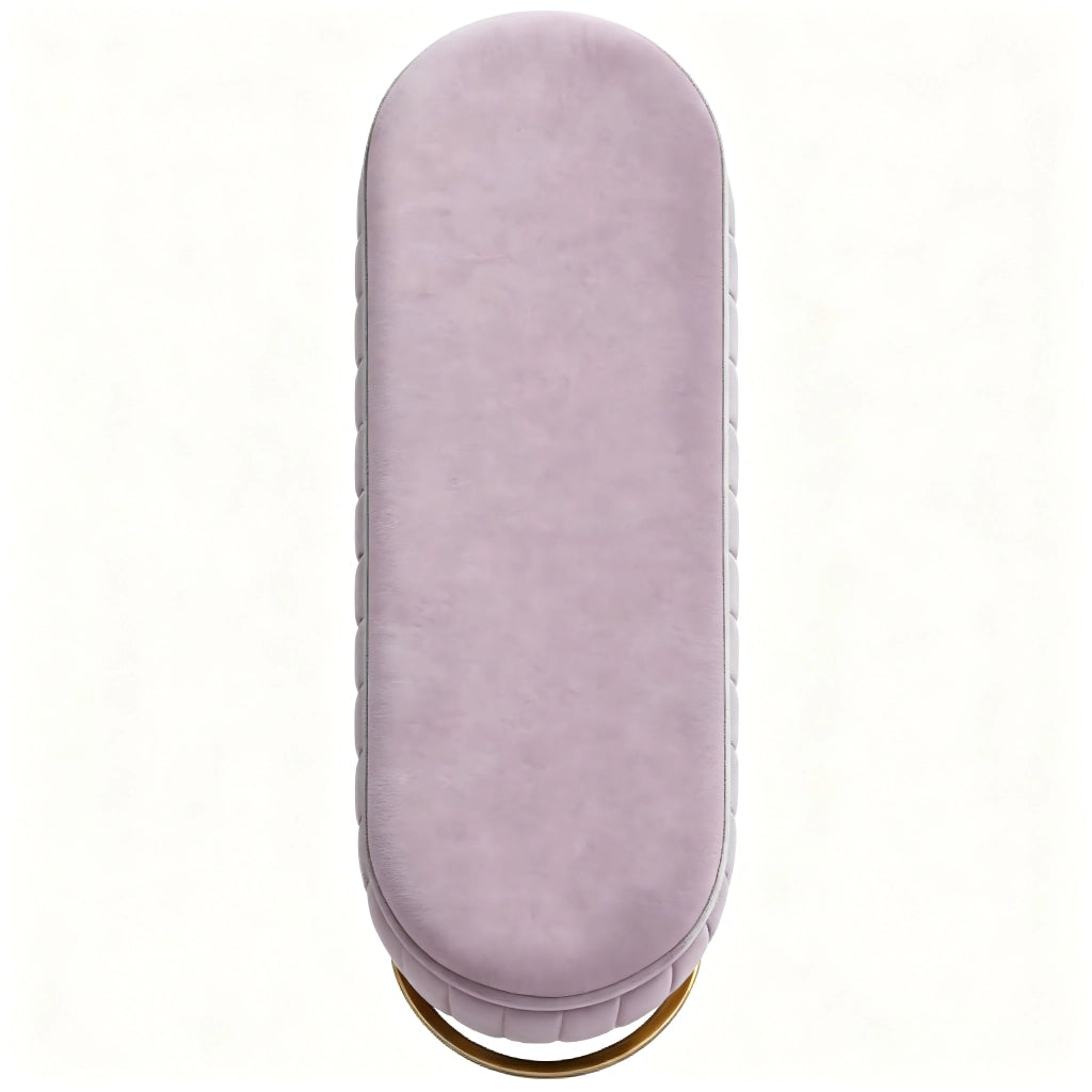 Panca da letto con contenitore in velluto, gambe in metallo dorato e trapuntatura verticale, rosa 130 cm