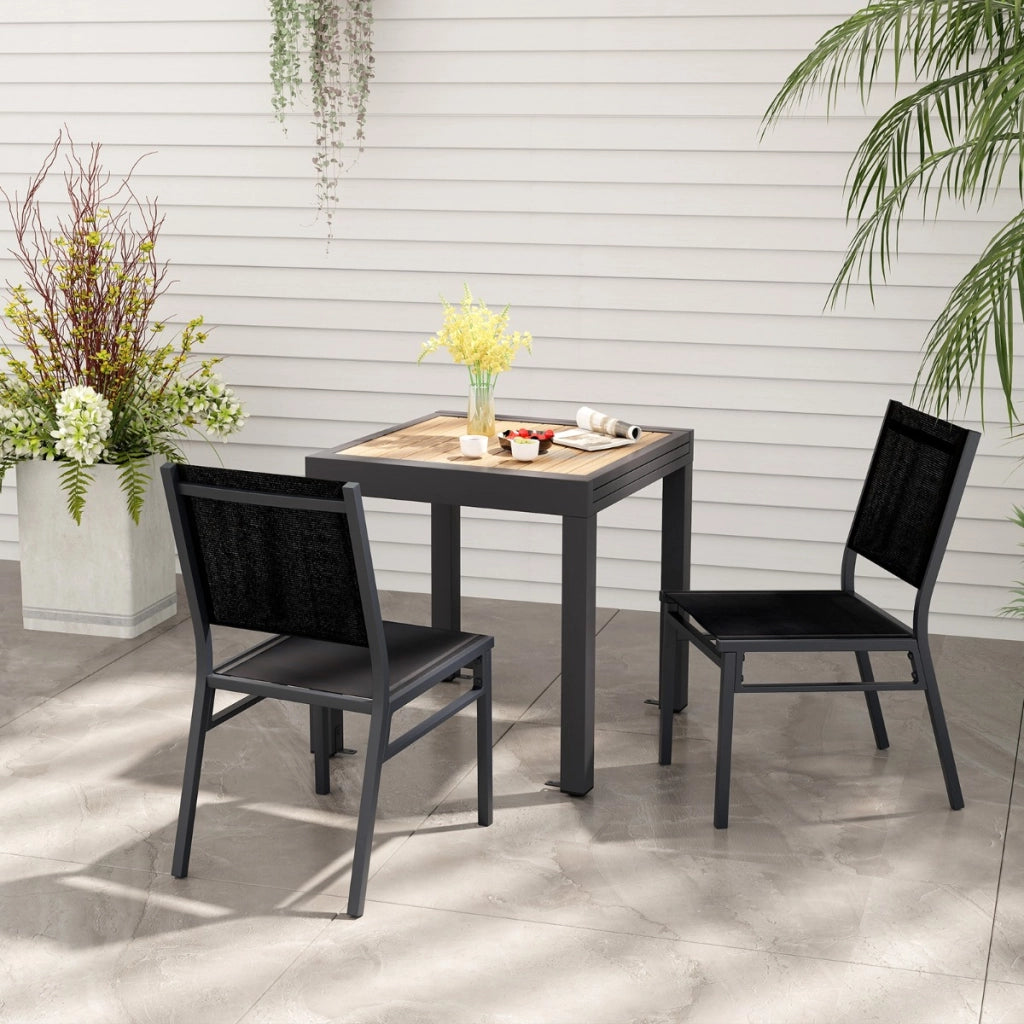Sedia da pranzo leggera per esterni con seduta e schienale traspiranti telaio in alluminio, Sedia da patio Nero-Sedie da esterno
