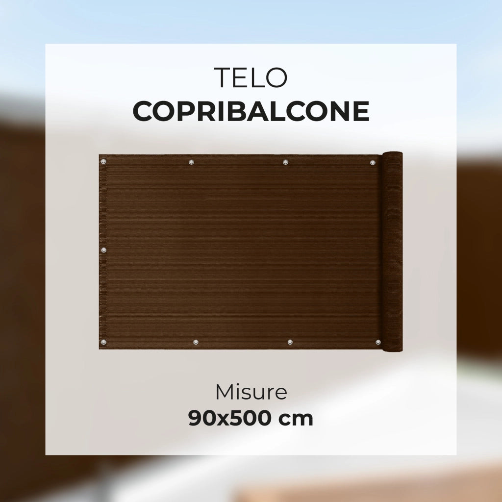 Telo Copribalcone Ombreggiante 90% con Occhielli 90x500 Cm per Privacy e Protezione Esterno Frangivista Marrone