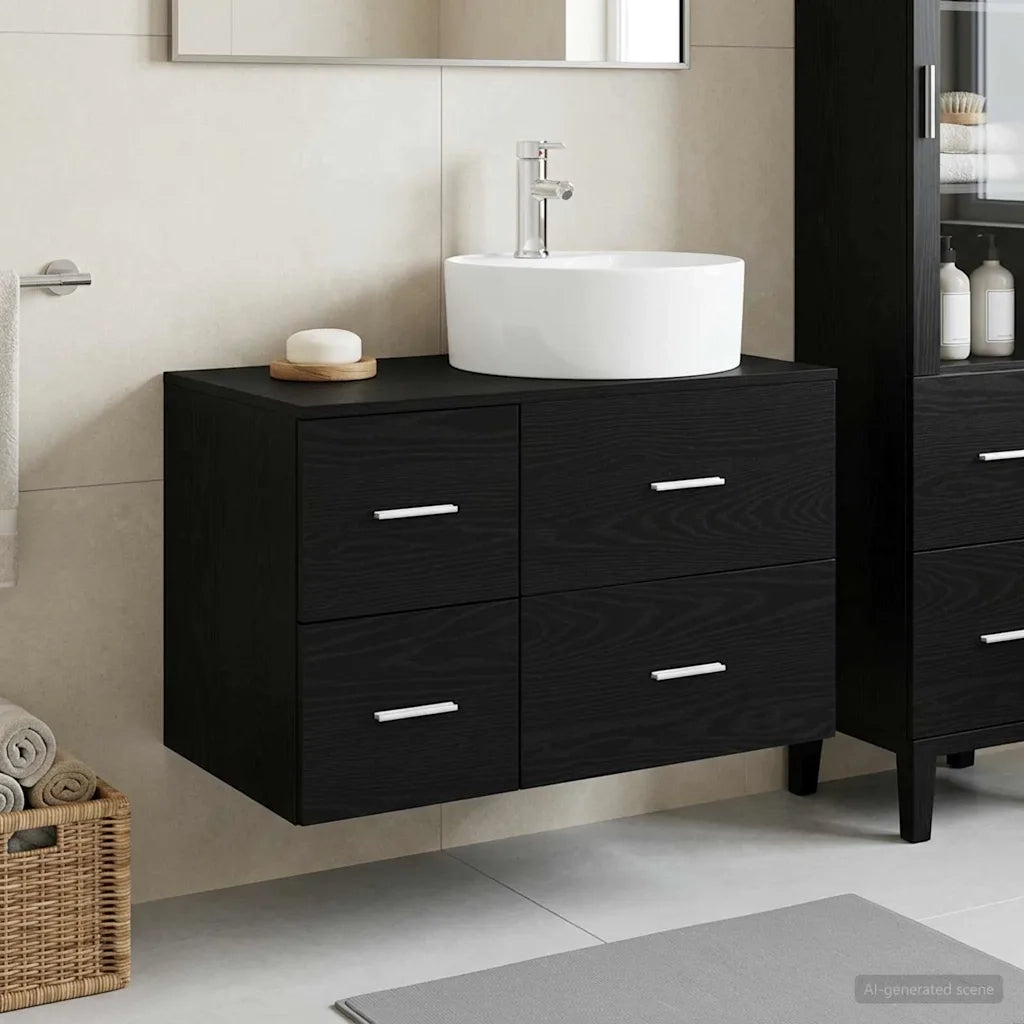 Set di mobili per il bagno 2 pz Rovere Nero 3403985