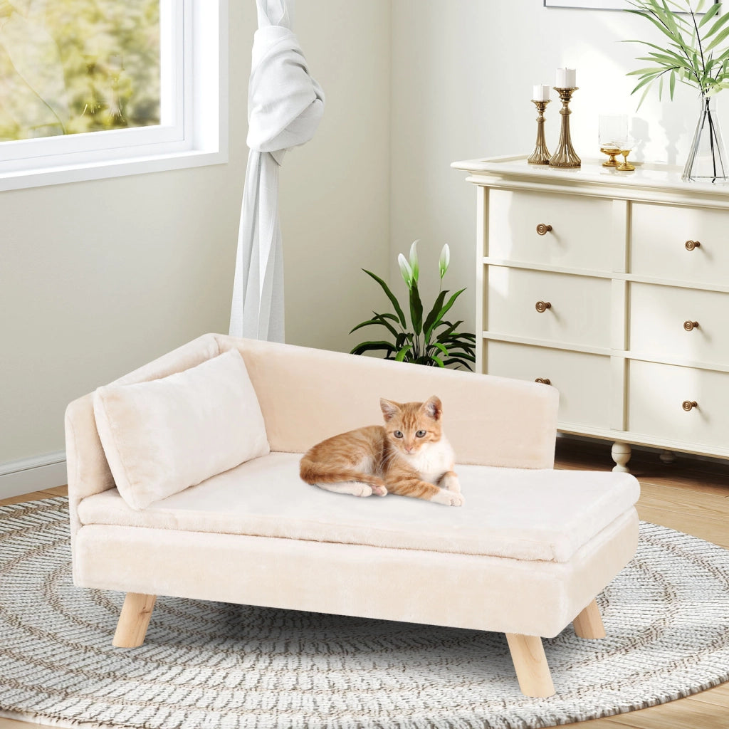 Divano letto per cani con cuscino imbottito rimovibile e morbido cuscino, Gambe in legno robuste Bianco