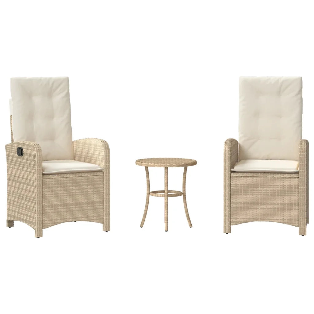 Set da Bistr¨° 3 pz | Set Salotto da Giardino con Cuscini Beige in Polyrattan