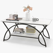 Tavolino da Caffè Oro, Tavolo da Salotto con Gambe in Metallo, Tavolino con Effetto Marmo per Soggiorno, Studio, Camera,110 x 50 x 46 cm (Bianco+Nero)