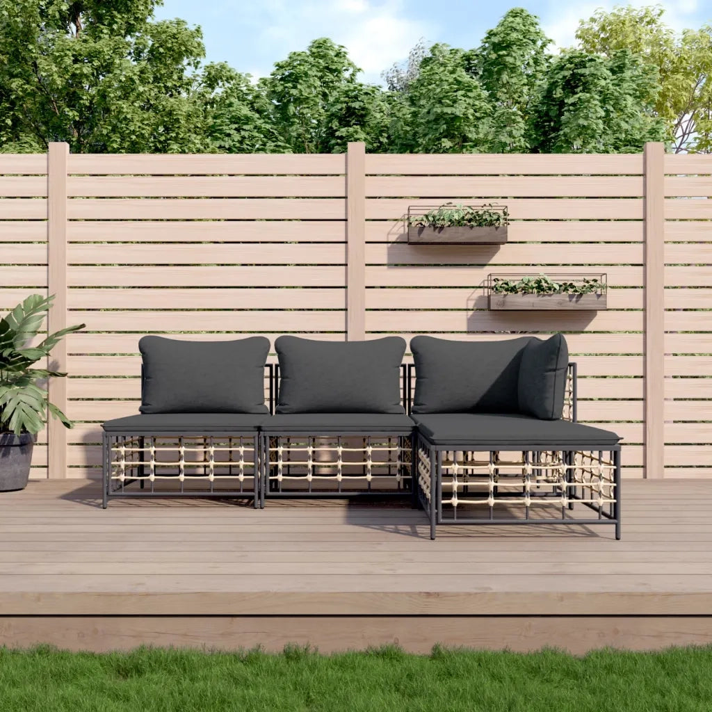 Set Divani da Giardino 4 pz | Set Salotto da Giardino con Cuscini Antracite in Polyrattan