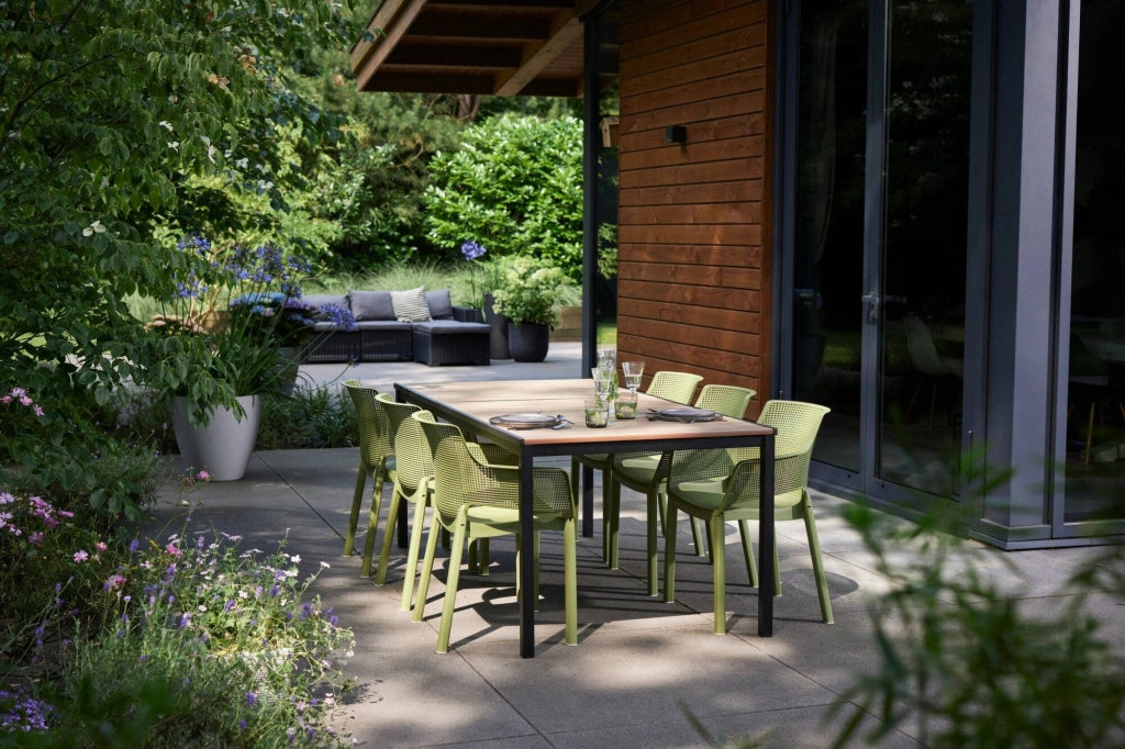 Tavolo da esterno Sarnia, Base per picnic, Piano da pranzo da giardino, Banco outdoor multiuso, 159x95 h75 cm, Rovere e Antracite