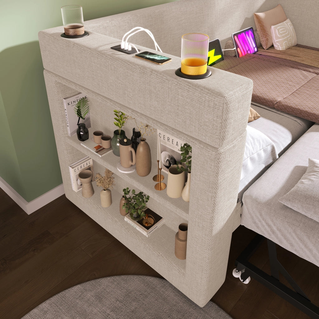 DESMIU Divano letto 90 × 190 cm 1 posto con letto estraibile, USB, Type-C e portabicchieri, senza materasso
