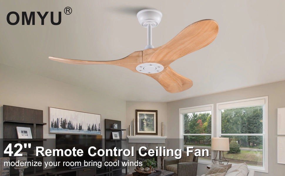 Ventilatore da soffitto 42 pollici, 3 pale legno, design ad elica, funzione memoria, telecomando, finitura noce, per terrazze e soggiorni