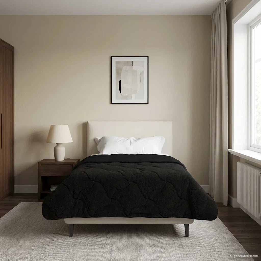 Piumone | Duvet Estivo Nero 140 x 200 cm Microfibra e Fleece Teddy