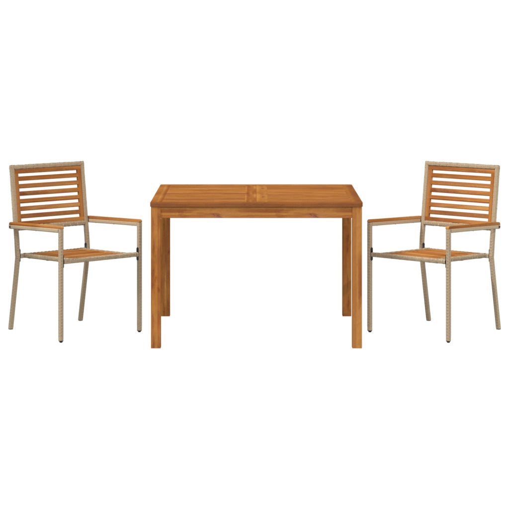 Set da pranzo da giardino in 3 pezzi beige in polyrattan e acacia