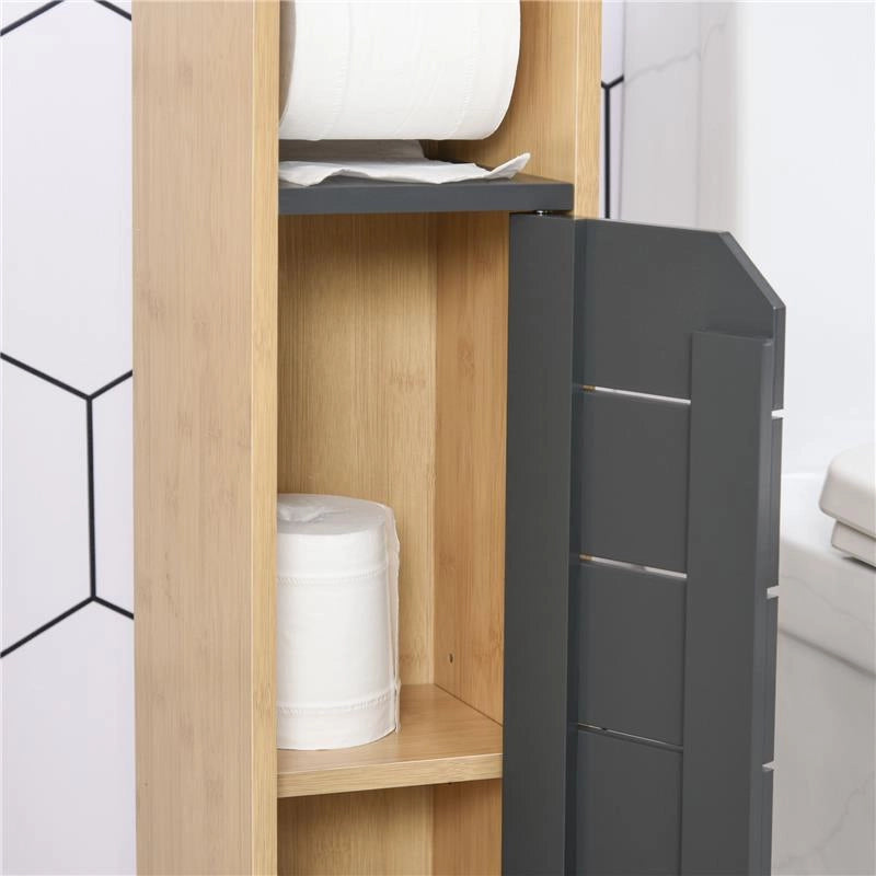 MOBILETTO A COLONNA PER IL BAGNO BAMBÙ E LEGNO GRIGIO 18 X 18 X 75CM