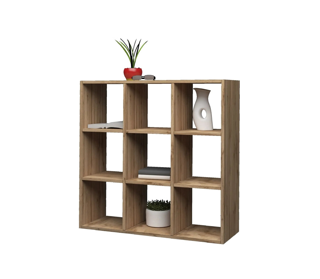 Libreria moderna a parete 9 ripiani in legno 90x90x25cm Roderik L