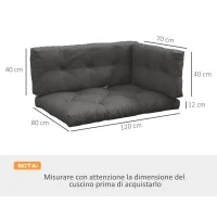 Set 3 Cuscini da Giardino per Divani e Pallet in Poliestere con Imbottitura Spessa, Grigio Carbone