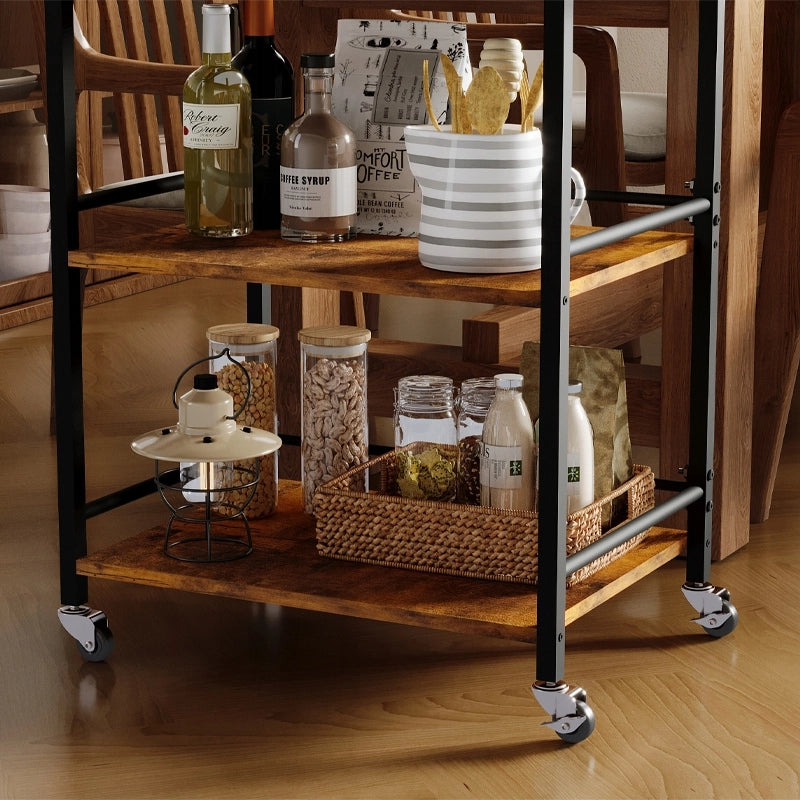 Carrello da cucina con vassoio rimovibile, marrone, stile vintage/retrò/loft, su ruote, 86 cm