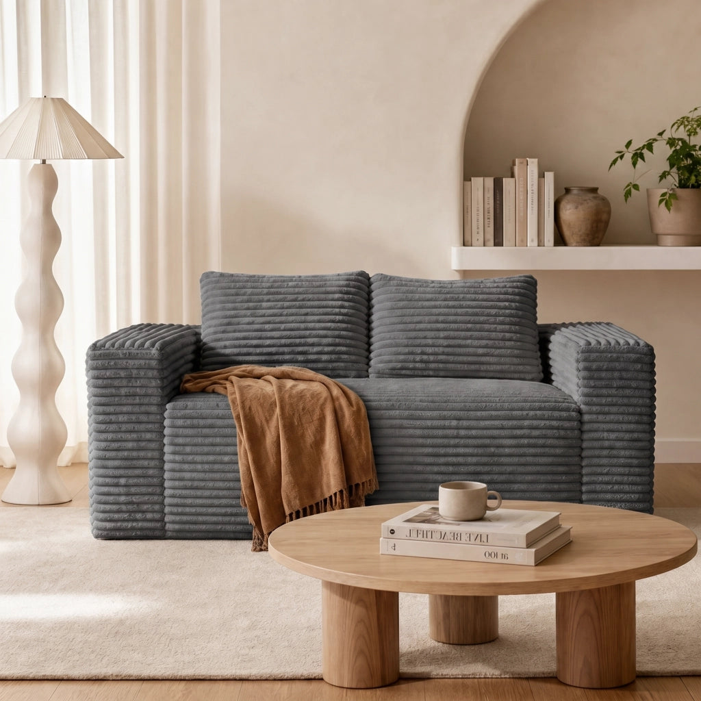 Divano a due posti in velluto a coste con schiuma ad alta densità e senza montaggio, grigio 105.0 × 32.0 × 32.0 cm