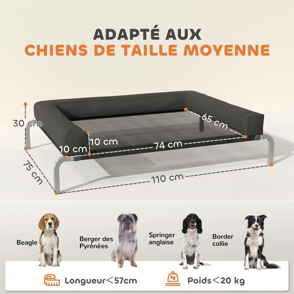 Letto per cani rialzato rinfrescante ¨C zephmum ¨C 110x75x30 cm nero